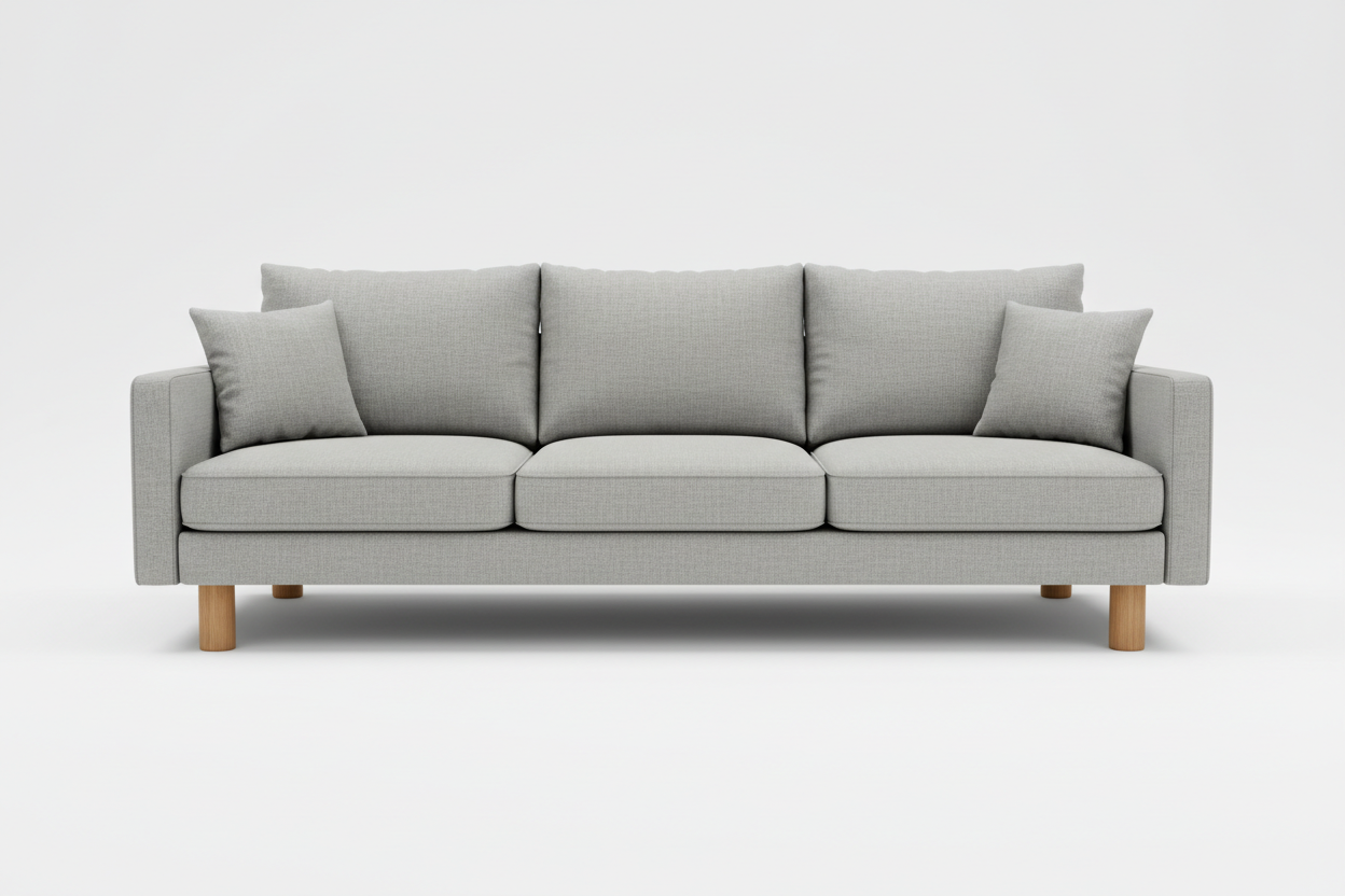 Modern 3-Seater Sofa in light gray fabric on white background