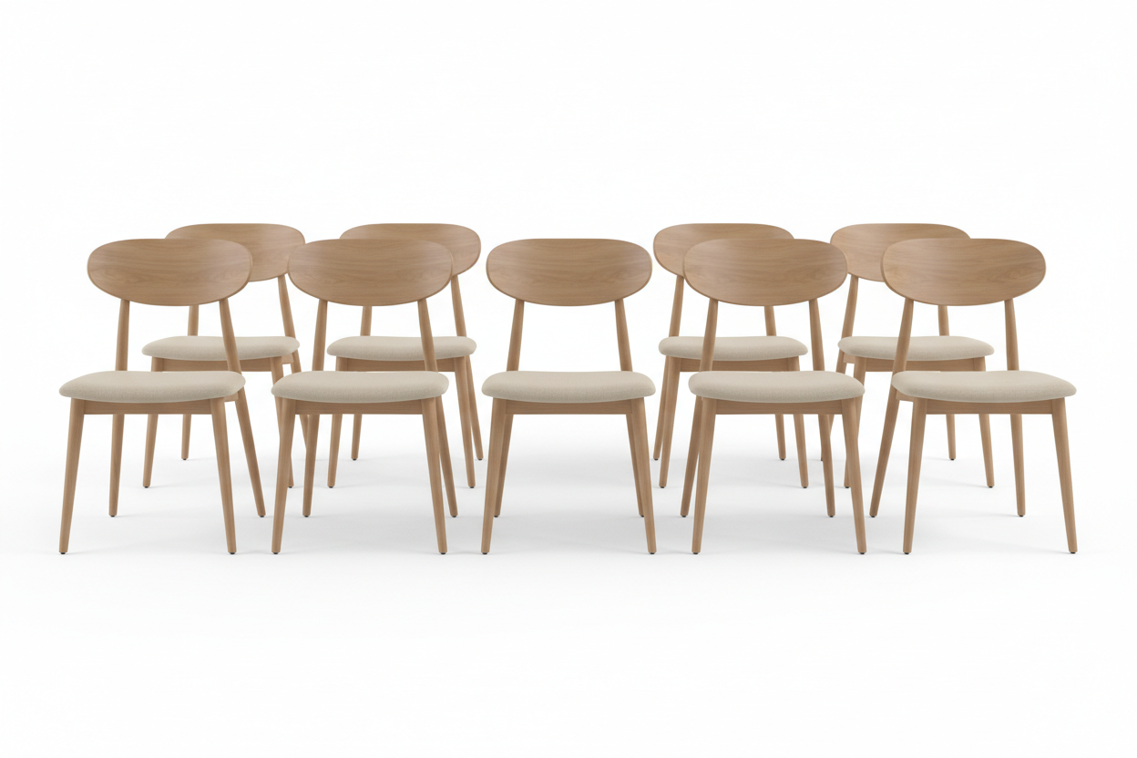 6-Piece Dining Chair Set with beige upholstered seats and wood legs on white background