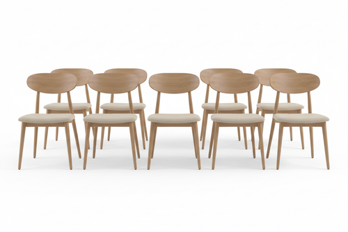 6-Piece Dining Chair Set with beige upholstered seats and wood legs on white background