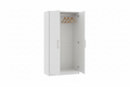 Modern Bedroom Storage Cabinet in white with two doors and hanging rail on white background