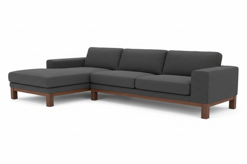 L-Shaped Sectional Sofa in charcoal gray fabric on white background