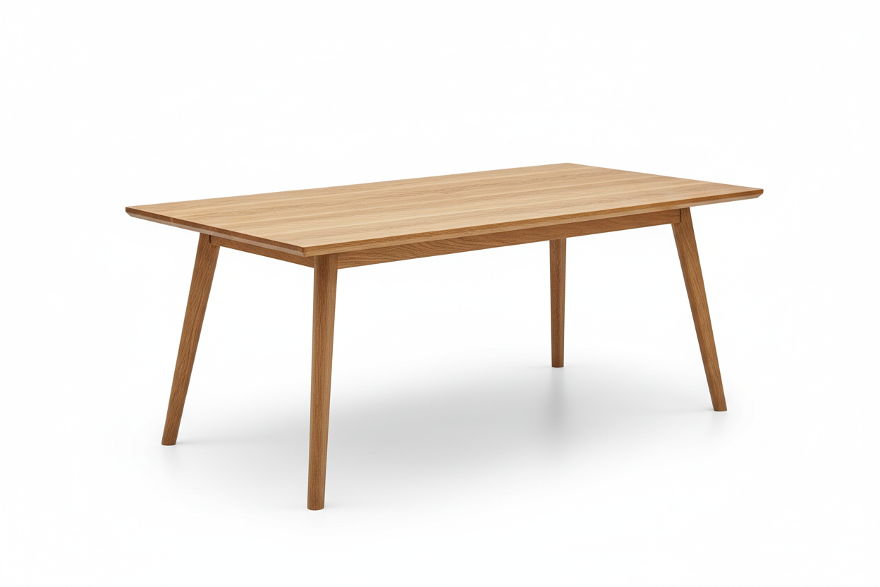 Rectangular Wooden Dining Table with natural oak finish on white background
