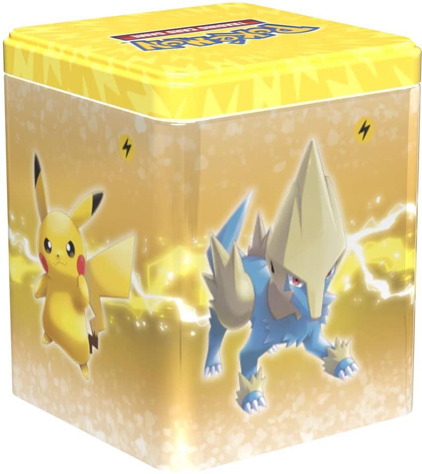 51zMRe7JrdL-1 Pokemon TCG: Lightning Stacking Tin (3 Booster Packs & Coin) - Image 1