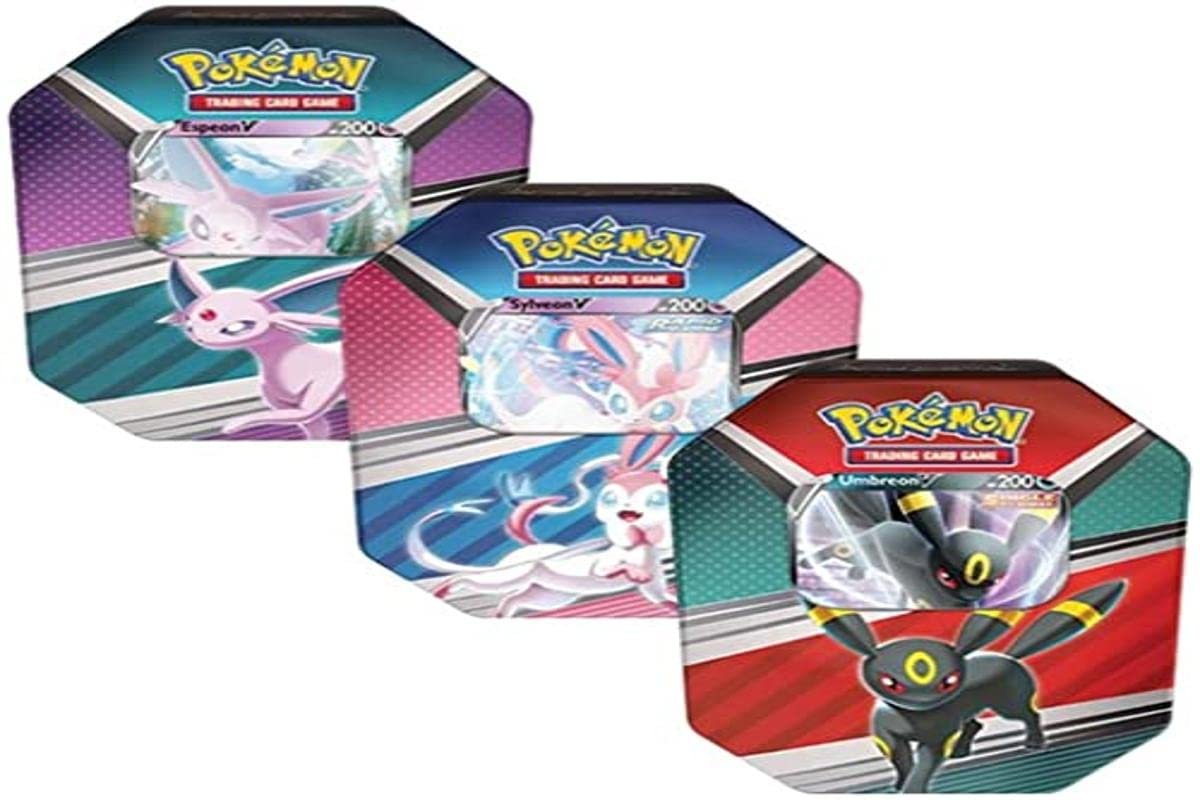 PoKéMoN TCG: V Heroes Tin - Espeon V, Umbreon V or Sylveon V (One at Random) | Card Game | Ages 6+ | 2 Players | 15 Minutes Playing Time, Multicolor (POK85015D6)