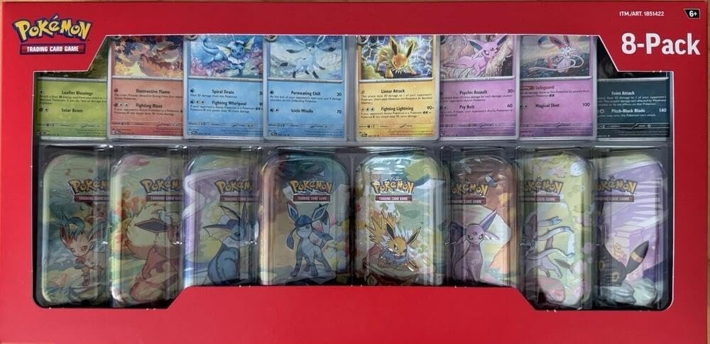 61f_HpBzn5L Pokemon TCG: Scarlet & Violet: Prismatic Evolutions Mini Tin with Promo Cards (All 8 Tins) - 2 Packs Per Tin - Image 1