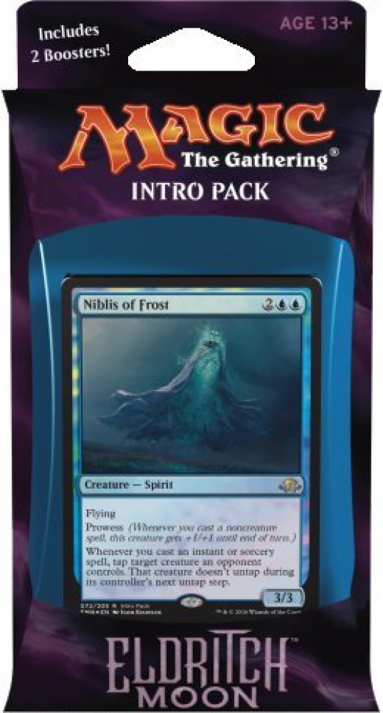 Magic the Gathering: MTG Eldritch Moon: Intro Pack/Theme Deck: Dangerous Knowledge (Includes 2 Booster Packs & Alternate Art Premium Rare Promo) Blue/Red - Niblis of Frost
