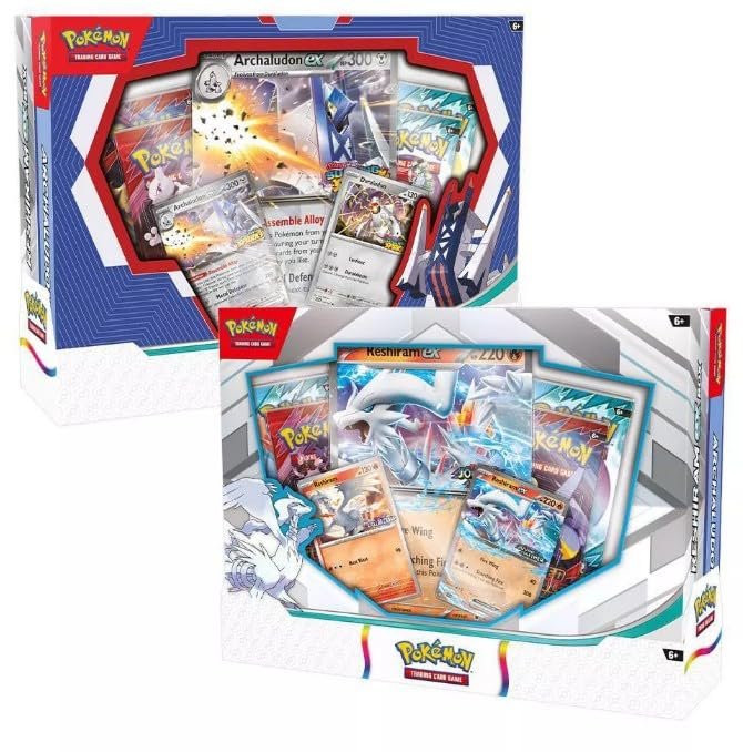 61mm0iADsdL Pokemon TCG Trading Card Game Boxes Reshiram ex and Archaludon ex Box 2 Boxes, 4 Packs per Box and 2 Promo Cards with one Oversized Card - Image 1