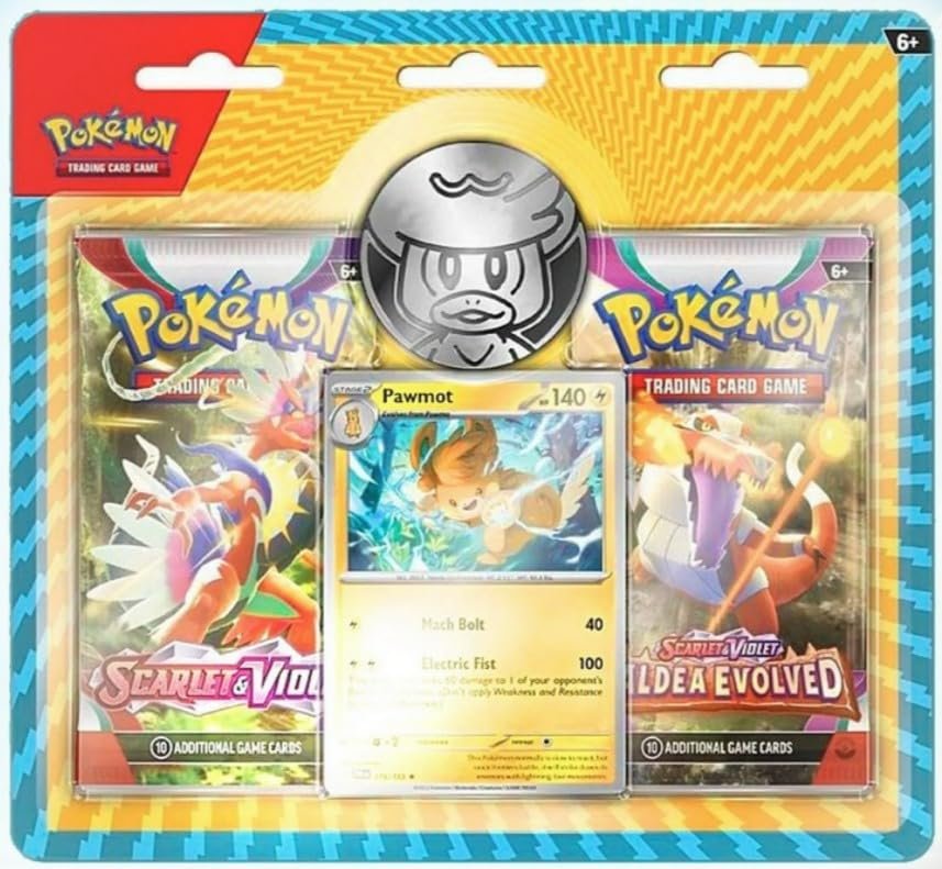 Pokemon Trading Card Game TCG - 2 Booster Packs, Scarlet and Violet and Paldea Evolved with Pawmot Promo Card and Coin