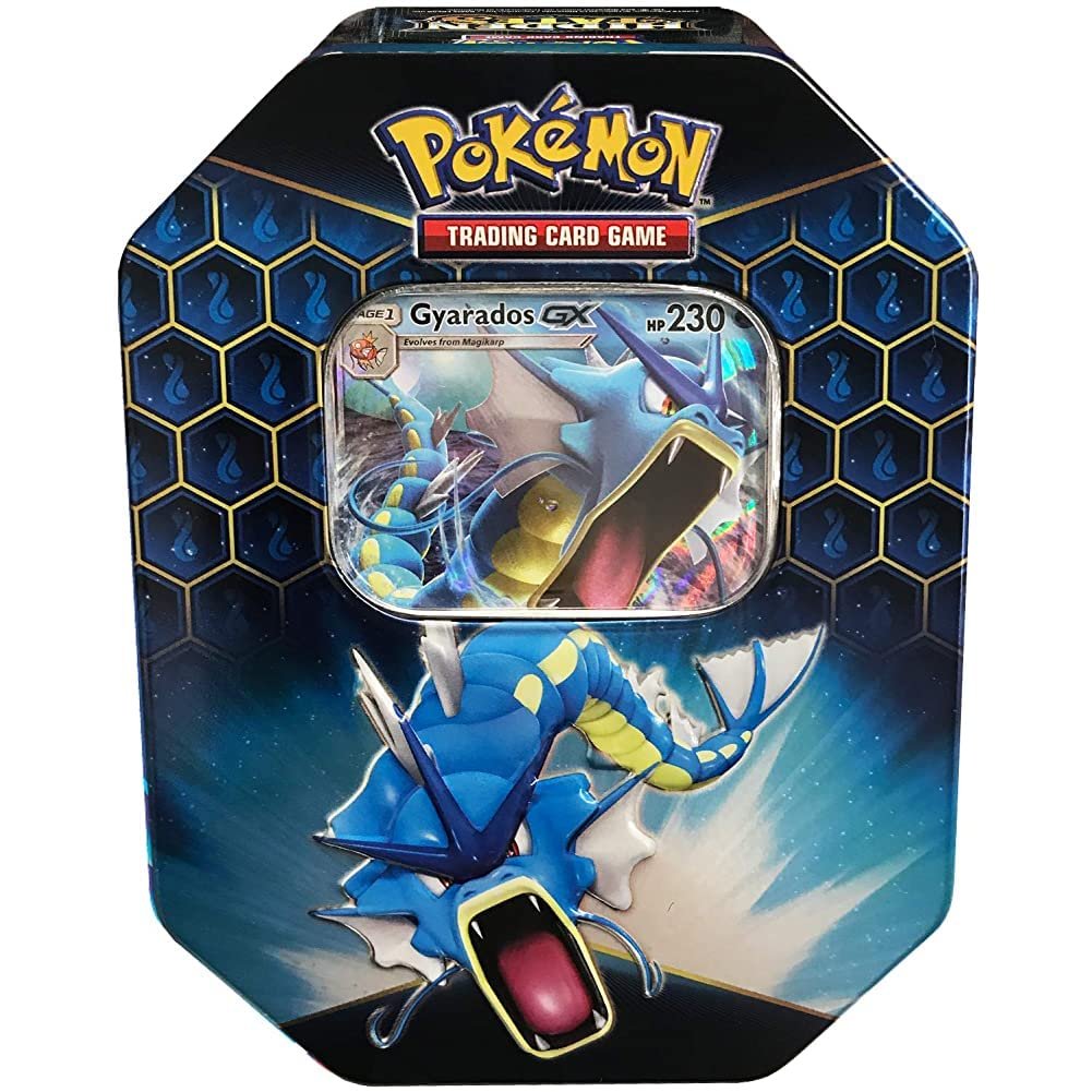 71IVzRlD6cL Pokemon SM11.5 Hidden Fates Gx Tin- Gyardos + 1 of 3 Foil Pokémon-GX Cards + 4 Booster Pack, Multicolor - Image 1