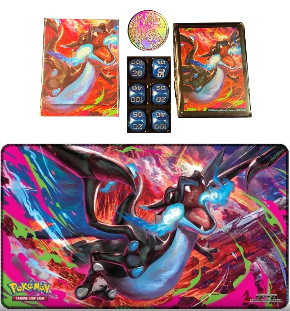 71eHQEpM9XL Pokemon - Charizard ex Ultra Premium Collection Accesories - Playmat/Deck Box/Sleeves / 6 Dice Set/Metal Coin - Exclusive - Image 1