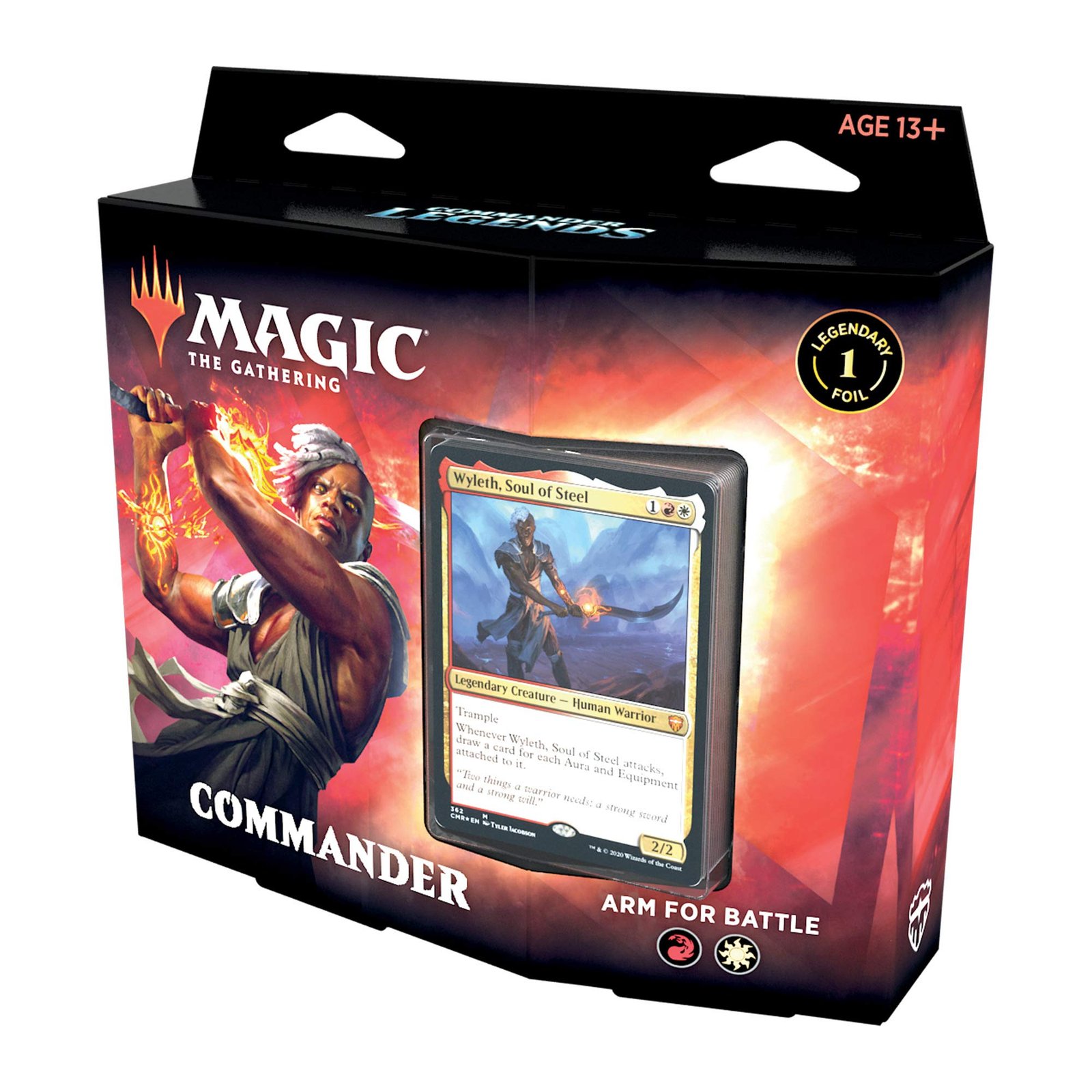 812udTd6u2L Magic: The Gathering Commander Legends – Arm for Battle | 100 Card Ready-to-Play Deck | 1 Foil Commander | Red-White, C78590000 - Image 1