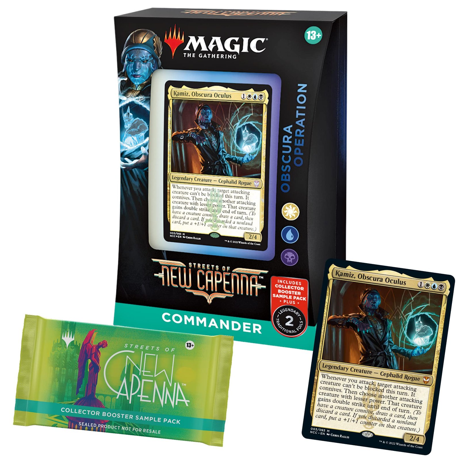 81AIt18v64L Magic: The Gathering Streets of New Capenna Commander Deck – Obscura Operation + Collector Booster Sample Pack - Image 1