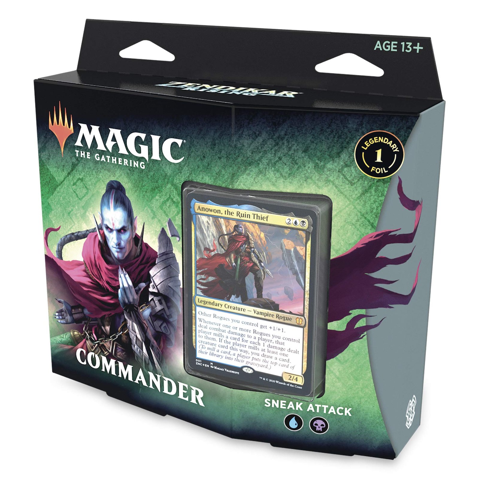 81DCx4WlXIL Magic: The Gathering Zendikar Rising Commander Deck – Sneak Attack | 100 Card Ready-to-Play Deck | 1 Foil Commander | Blue-Black - Image 1