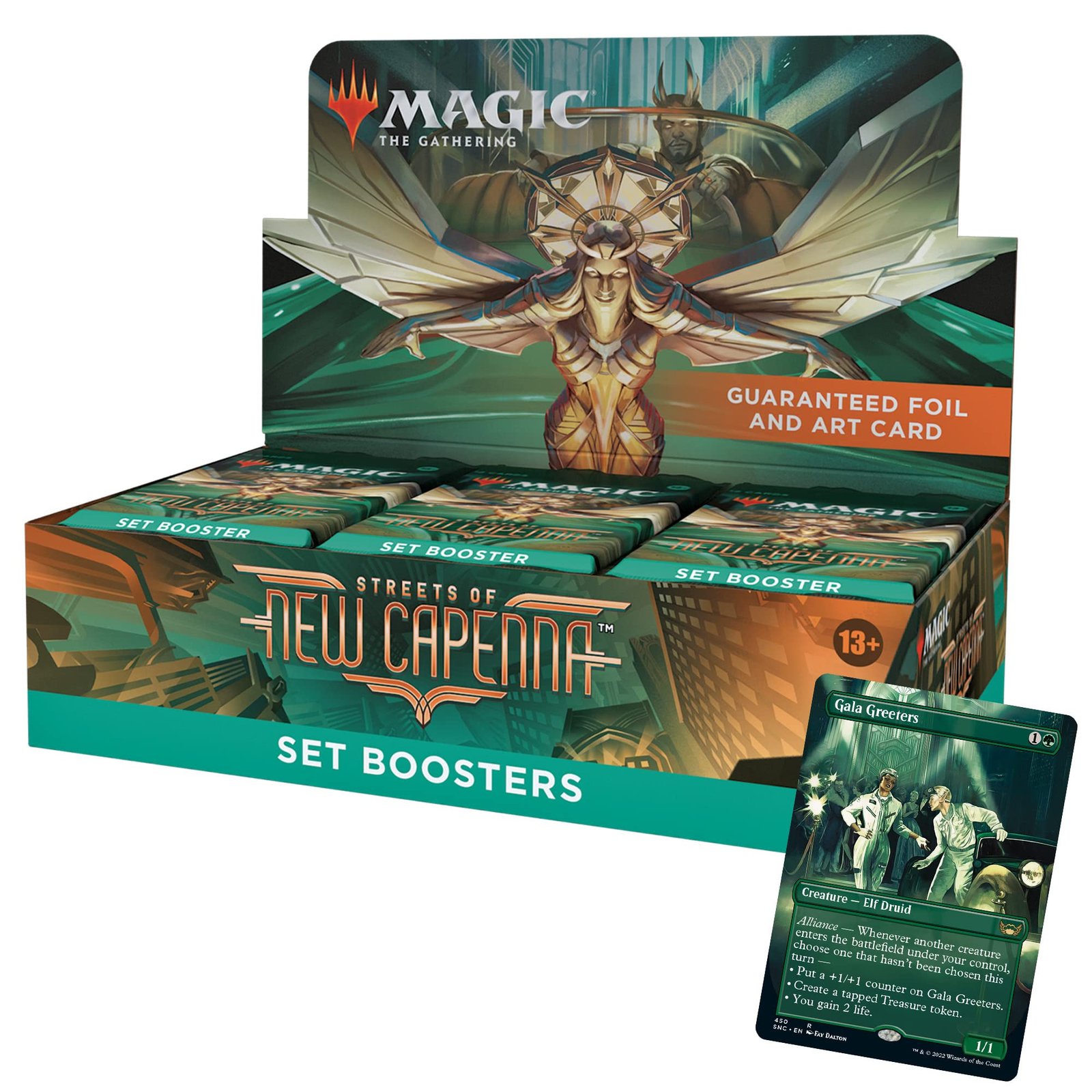 81EJ30nRQHL Magic: The Gathering Streets of New Capenna Set Booster Box | 30 Packs + 1 Box Topper (361 Magic Cards) - Image 1