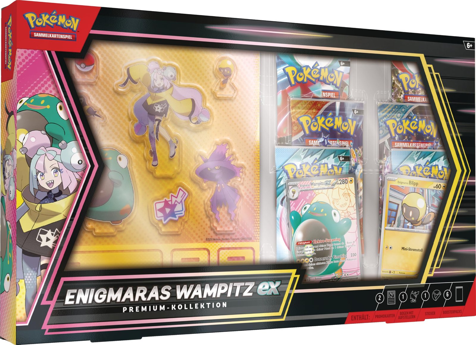 Pokémon - Trading Card Game: Premium Collection Enigmaras Wampitz-ex (1 Holographic Full Screen Promo Card, 6 Booster Packs & Plastic Stand)