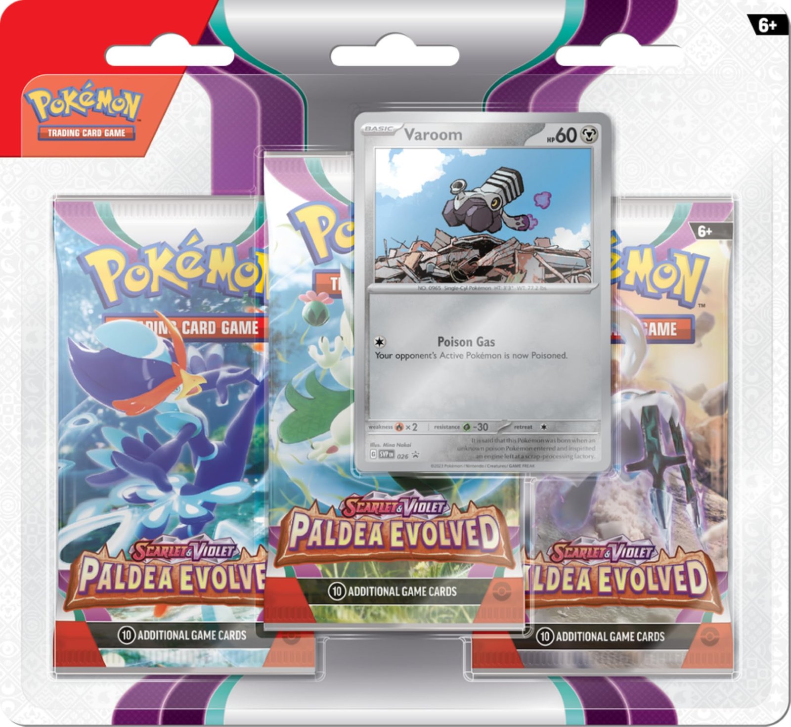 81TX4gYsbML Pokemon TCG: Pokemon Scarlet & Violet SV02 Paldea Evolved 3 Pack Blister - Varoom - Image 1