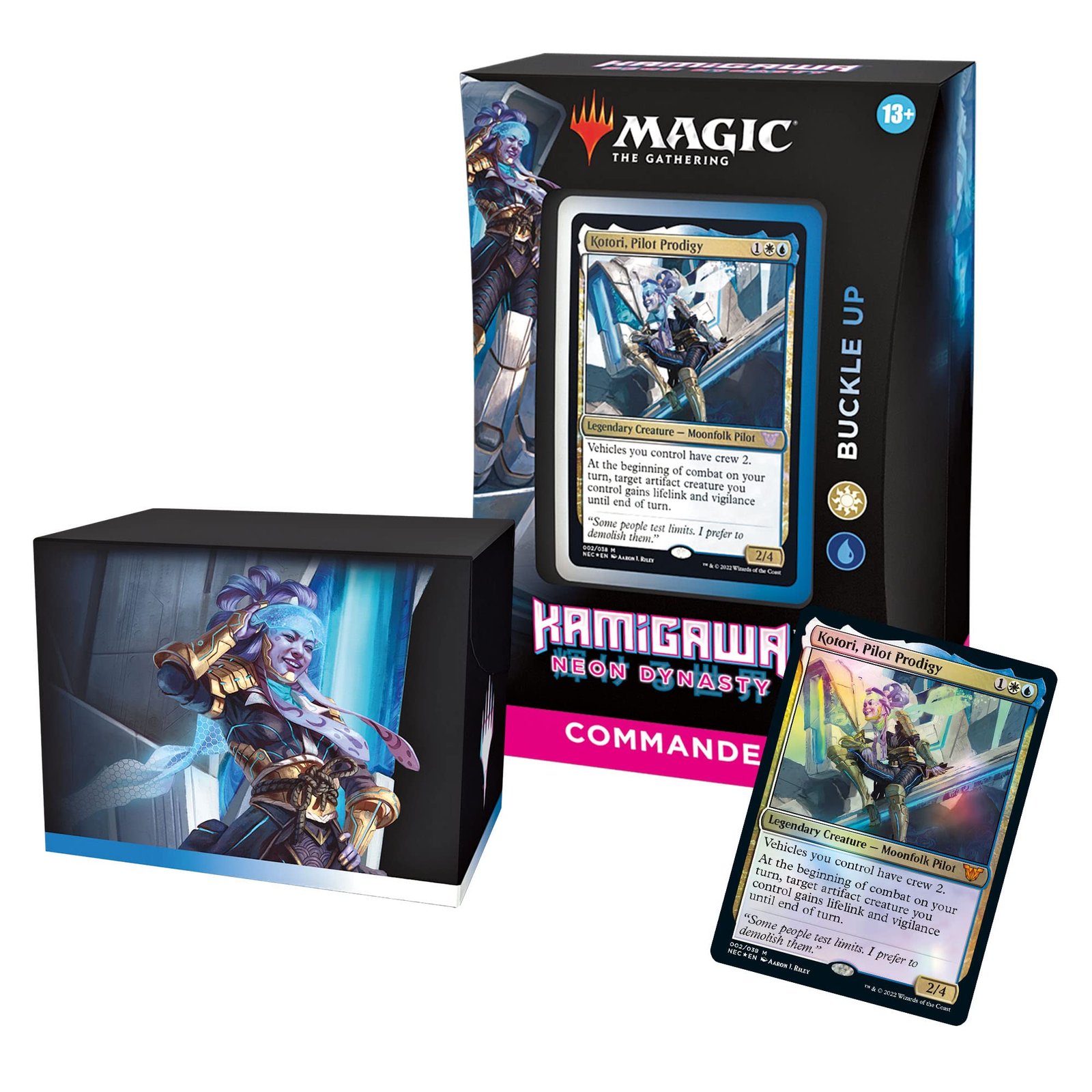 81bQ28Ql2JL_cfdbffae-8124-4885-bcd4-c217a51973d3 Magic: The Gathering Kamigawa: Neon Dynasty Commander Deck – Buckle Up (White-Blue) - Image 1