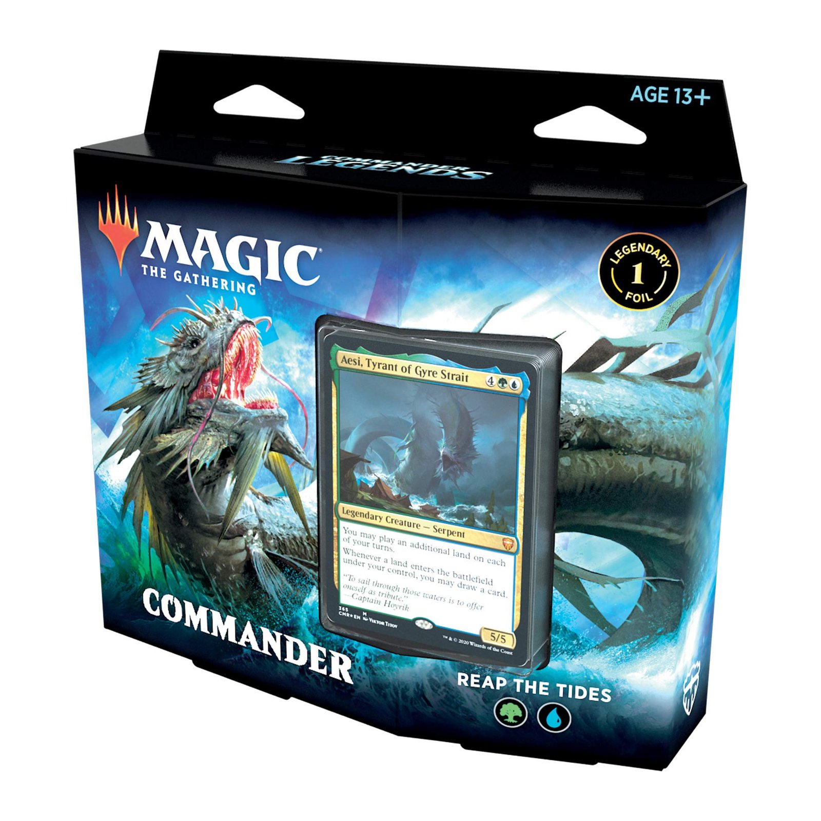 81cheNoyhEL Magic: The Gathering Commander Legends – Reap the Tides | 100 Card Ready-to-Play Deck | 1 Foil Commander | Blue-Green - Image 1
