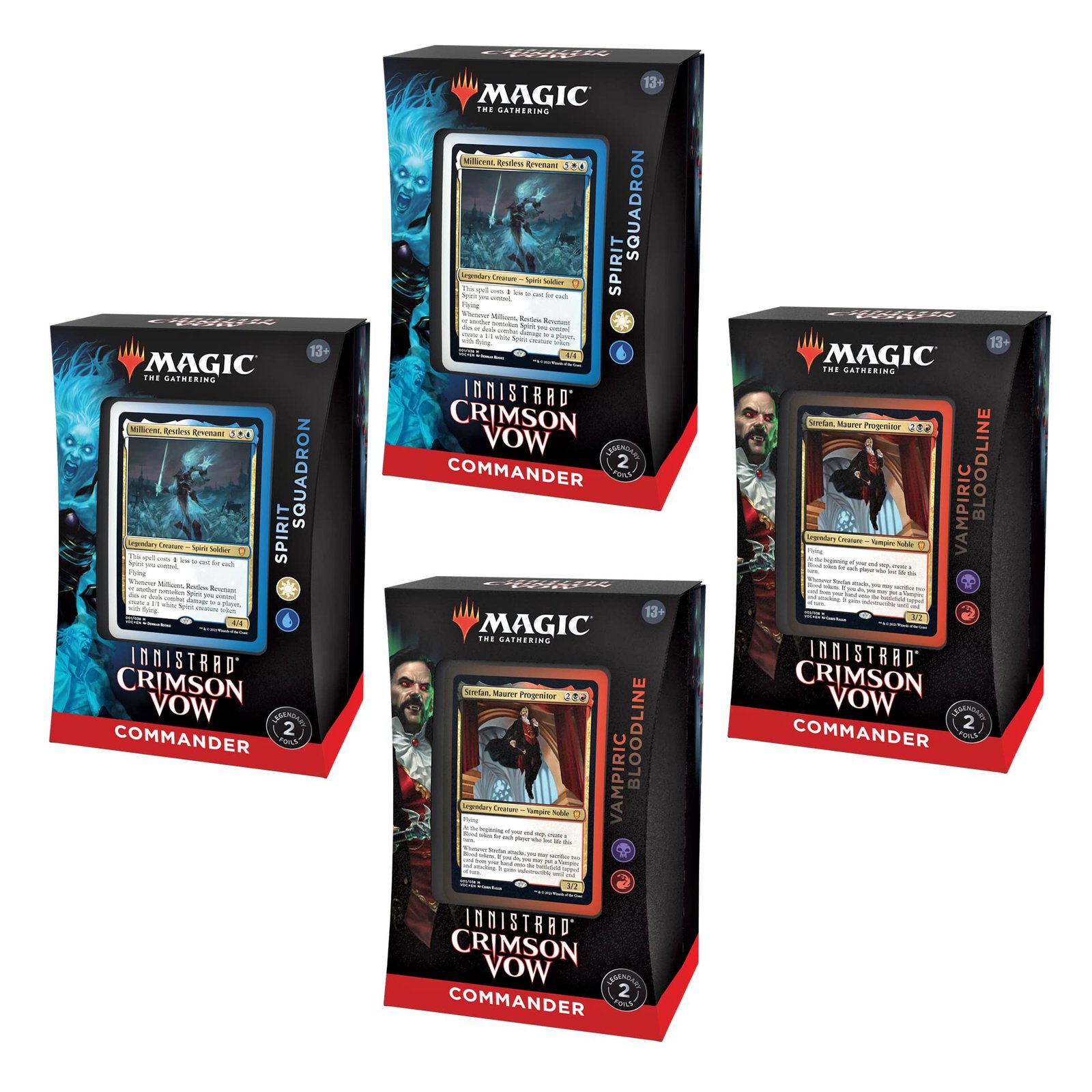 Magic: The Gathering Innistrad: Crimson Vow Commander Deck Bundle – 4 Decks | 2 Vampiric Bloodline + 2 Spirit Squadron