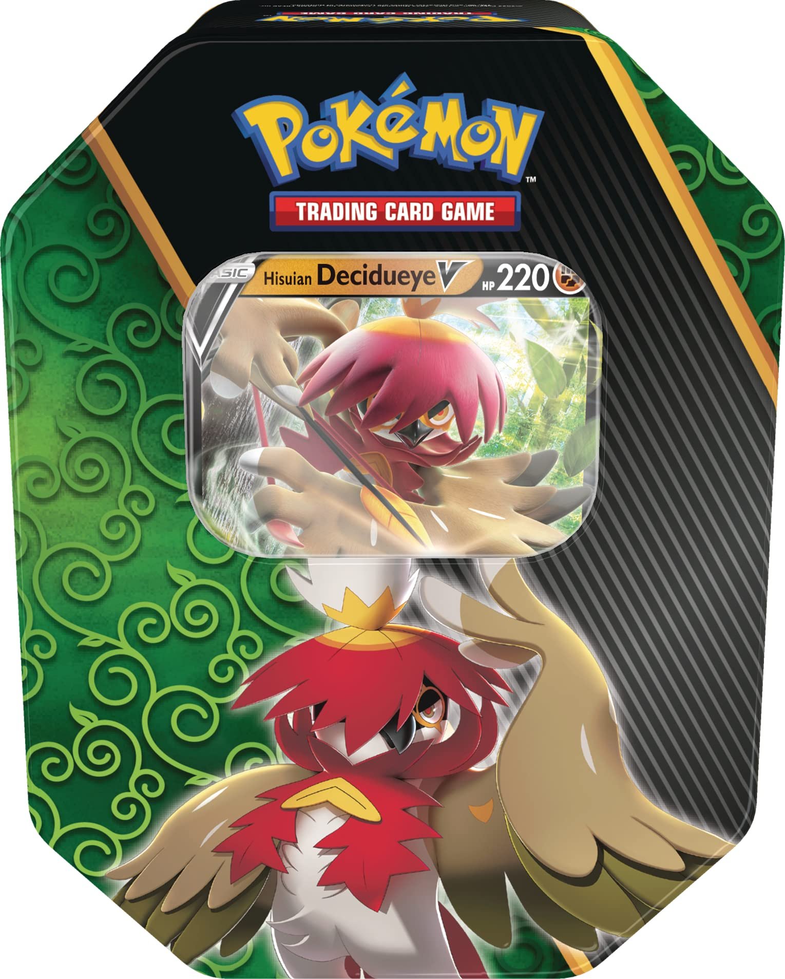 81qg-N0F2KL Pokémon TCG: Divergent Powers Tin – Hisuian Decidueye V (1 Foil Card & 4 Booster Packs) - Image 1