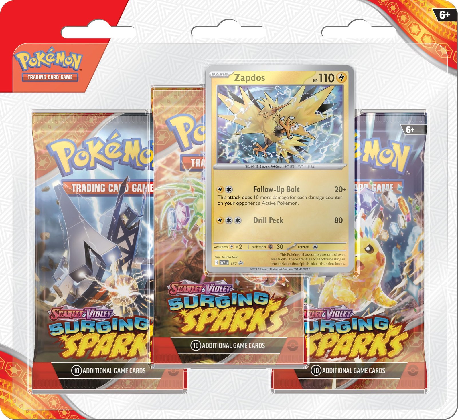 91kSE_k9HzL Pokémon TCG Scarlet & Violet 8 Surging Sparks Three Booster Blister - Image 1