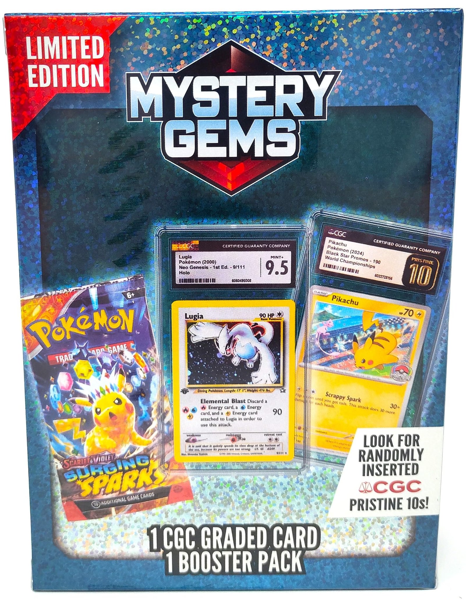 91lfQgJfxtL Pokemon Mystery Gems - 1 CGC Graded Card and 1 Booster Pack Per Box 1:10 Rare Vintage Packs Great Gift for Birthday or Special Occasions - Image 1