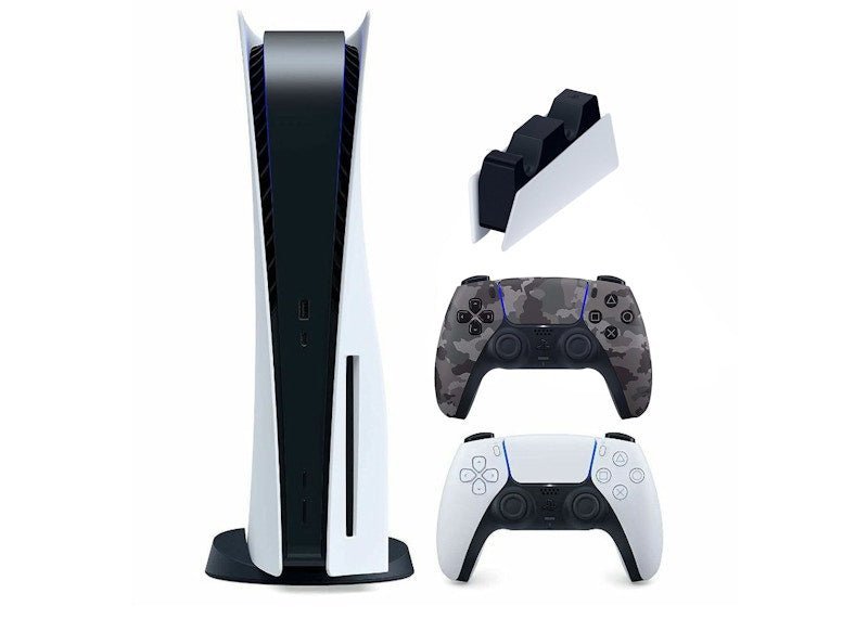 Sony-Playstation-5-PS5-Disc-Console-with-Extra-DualSense-Wireless-Controller-DualSense-Charging-Station-Bundle-US-Plug-1000032115-1000030606-3005837-Camo-Grey Sony Playstation 5 PS5 Disc Console with Extra DualSense Wireless Controller + DualSense Charging Station Bundle (US Plug) 1000032115/1000030606/3005837